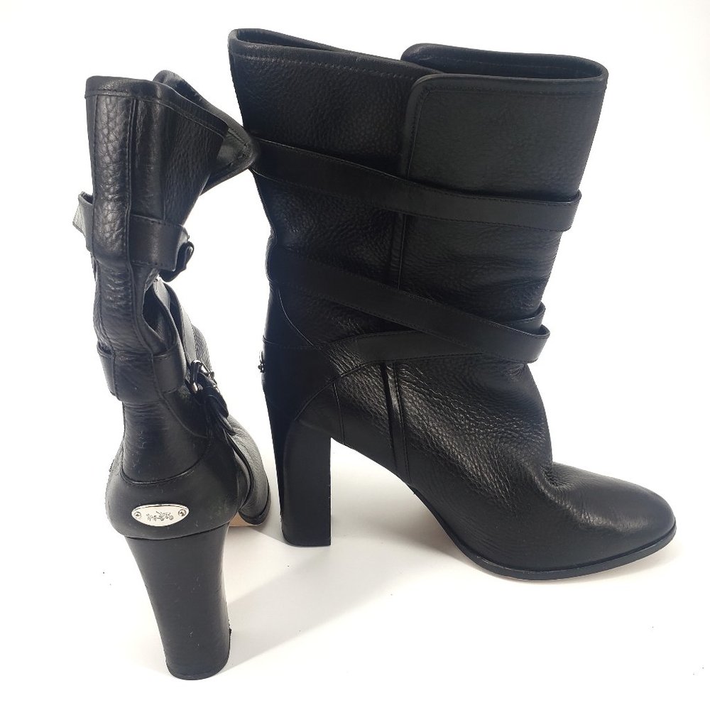 Coach Alexandra Black Block Heel Mid Calf Boot 11B